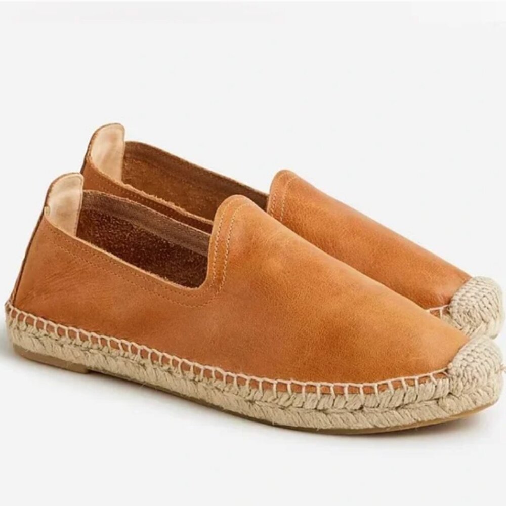 J. Crew Leather Espadrilles in Rich Oak, New in Box, Sz 9
